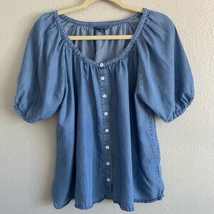 ModCloth Chambray Short Sleeve Puff Sleeve Flowy Size Medium